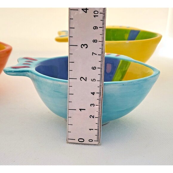 CONDIMENT/SERVING BOWLS-Colorful-Whimsical-Fish-Blue Yellow Green Orange-Set 3 - Picture 8 of 9